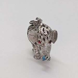 Vintage Sterling Silver Elephant Charm with Blue & Red Accent Stones Bracelet